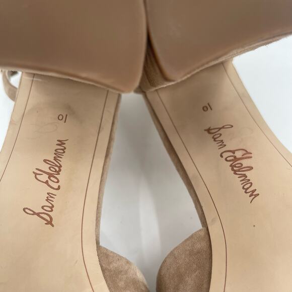 SAM EDELMAN Heels Yancy Size 10 Suede Leather Ankle Strap Block Heel Tan Shoes - Picture 14 of 16